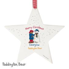 Personalised Paddington Bear Christmas Wooden Star Decoration